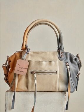 Free People Italian Straw Ombre Baby Emerson Leather Satchel - Beige, Gray & Tan